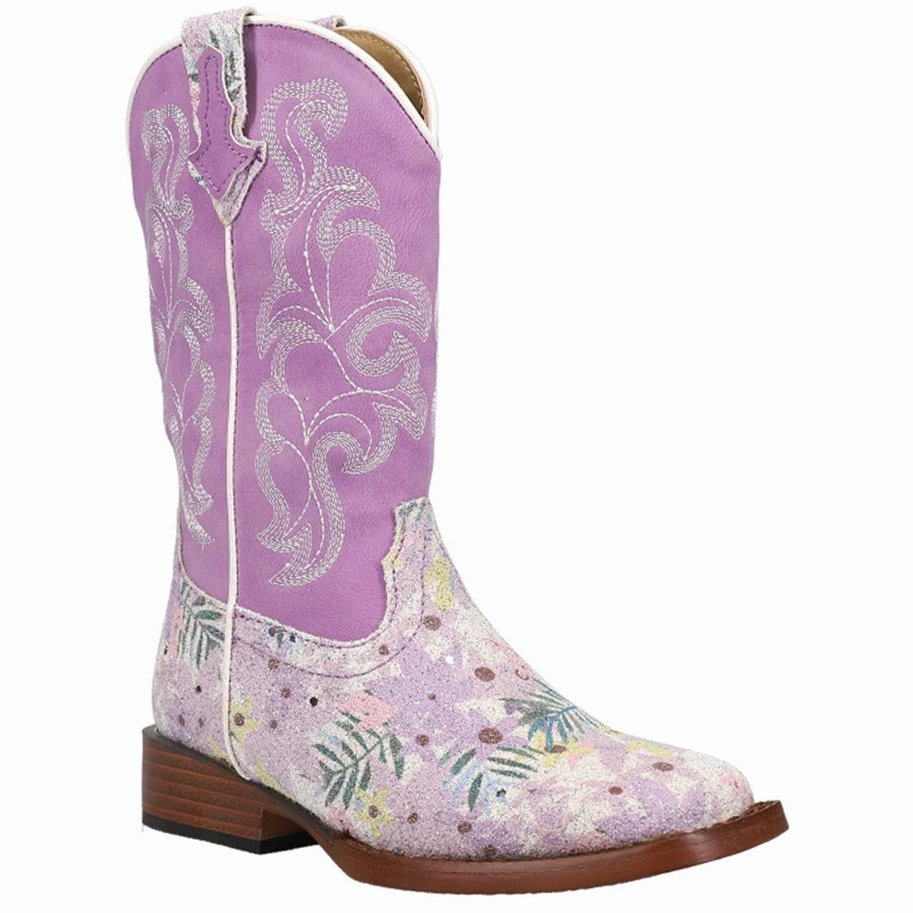 Mountain Hiking Boots Glitter Floral Square Toe Cowboy Boots (Little Kid-Big Kid)