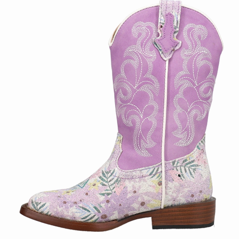 Lambskin Boots Glitter Floral Square Toe Cowboy Boots (Little Kid-Big Kid)