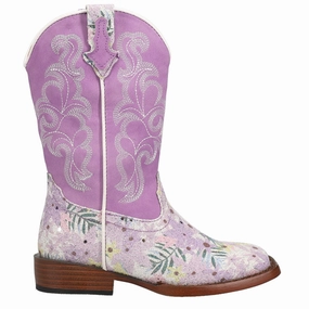 Glitter Floral Square Toe Cowboy Boots (Little Kid-Big Kid) Cowboy Boots For Working