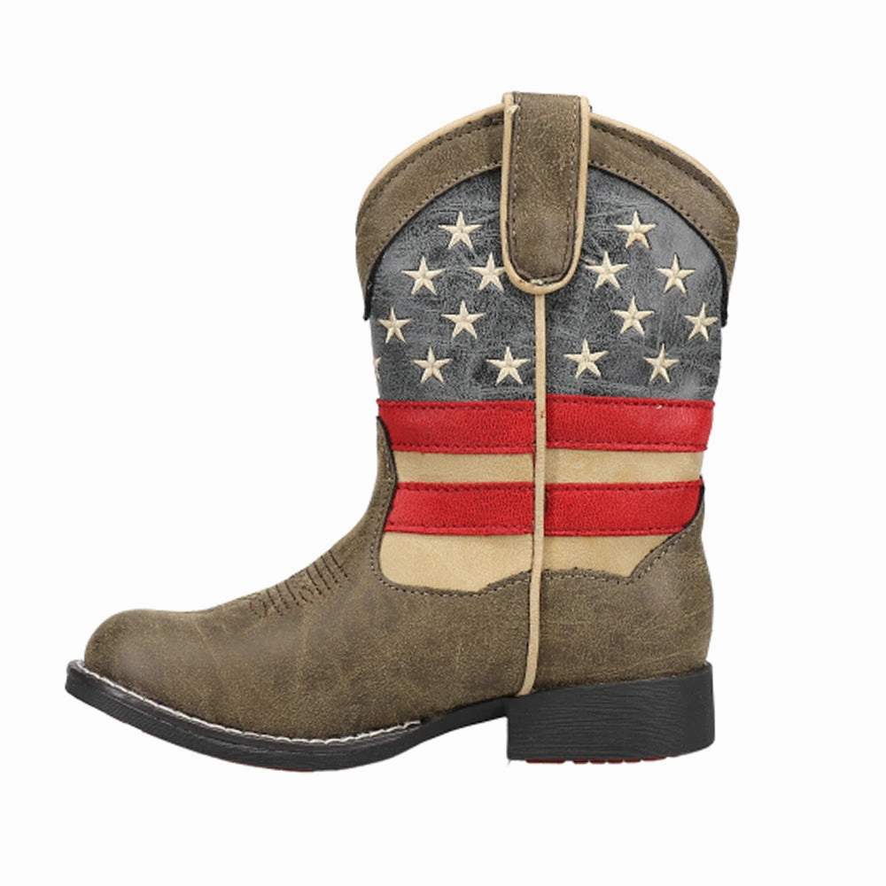 Light Up Patriotic Heel Round Toe Cowboy Boots (Toddler-Little Kid) Sole Leather Boots