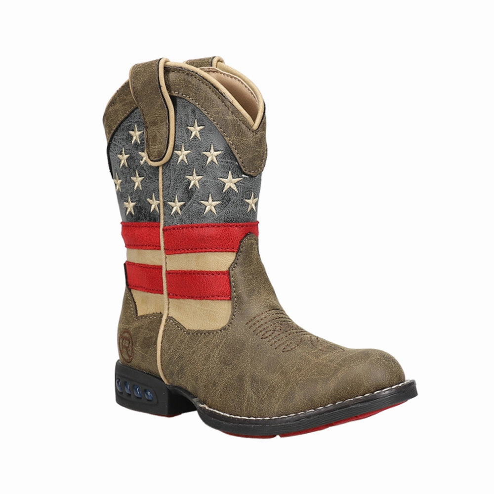 Light Up Patriotic Heel Round Toe Cowboy Boots (Toddler-Little Kid) Ll Bean Boots