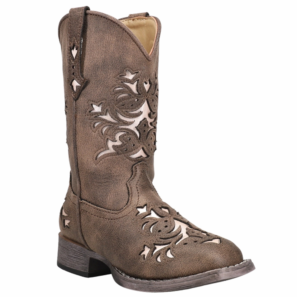 Lola Metallic Square Toe Cowboy Boots (Little Kid-Big Kid) Cowboy Boots With Butterflies