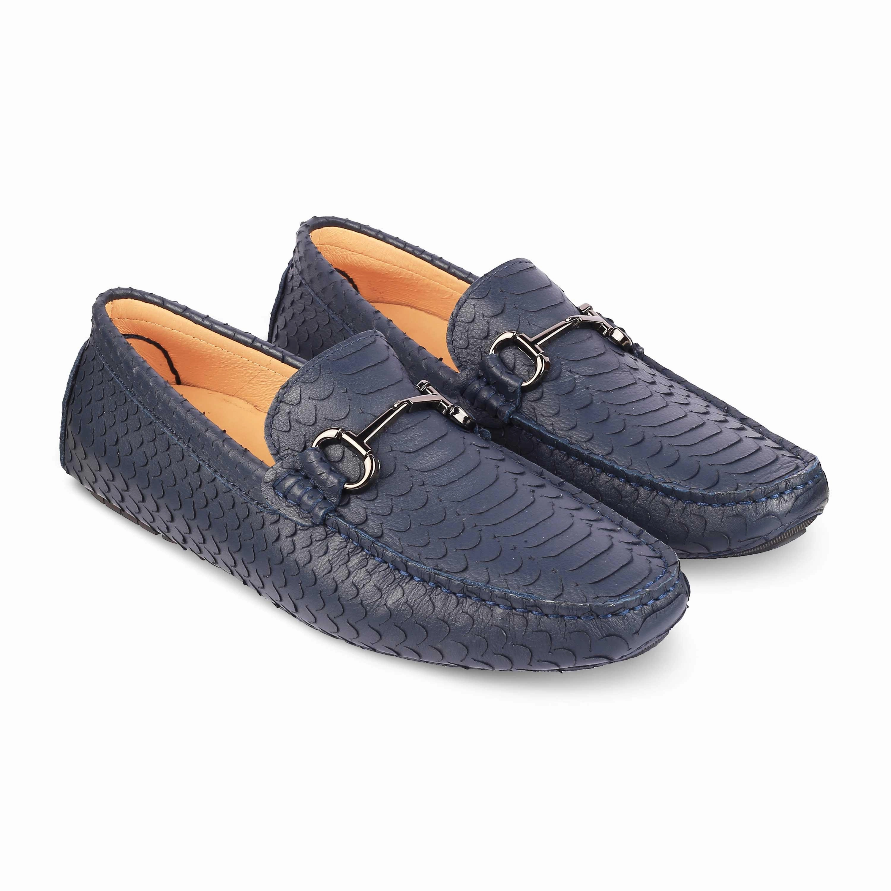 Tresmode Sofi Blue Men's Leather Driving Loafers Most Comfortable Penny Loafers