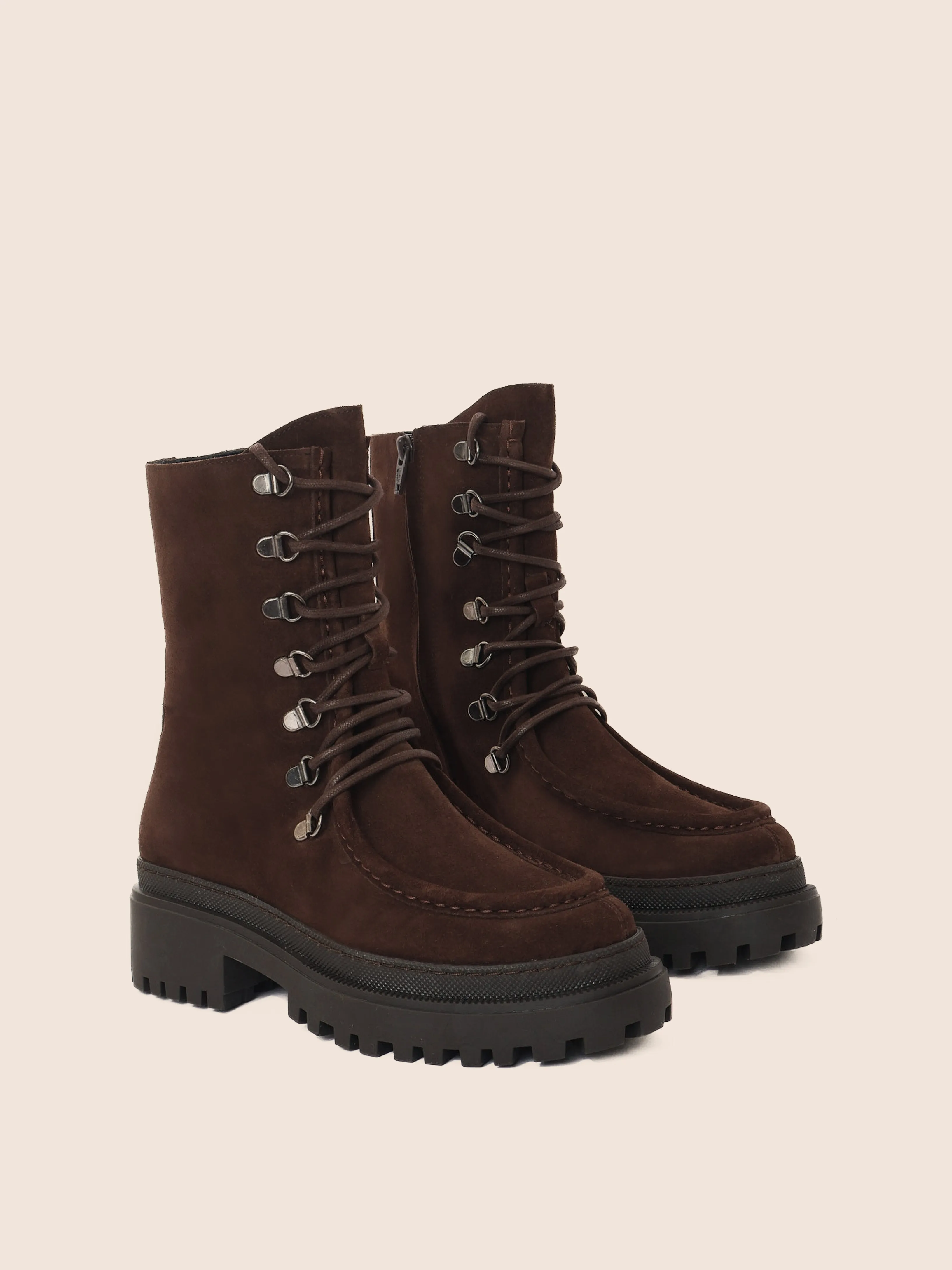 Lorena Brown Suede Unlined Boot Combat Boots Ysl