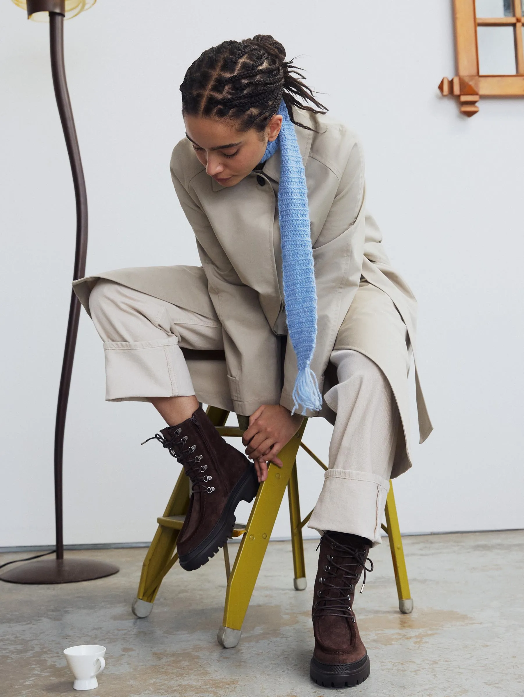 Lorena Brown Suede Unlined Boot Nylon Combat Boots