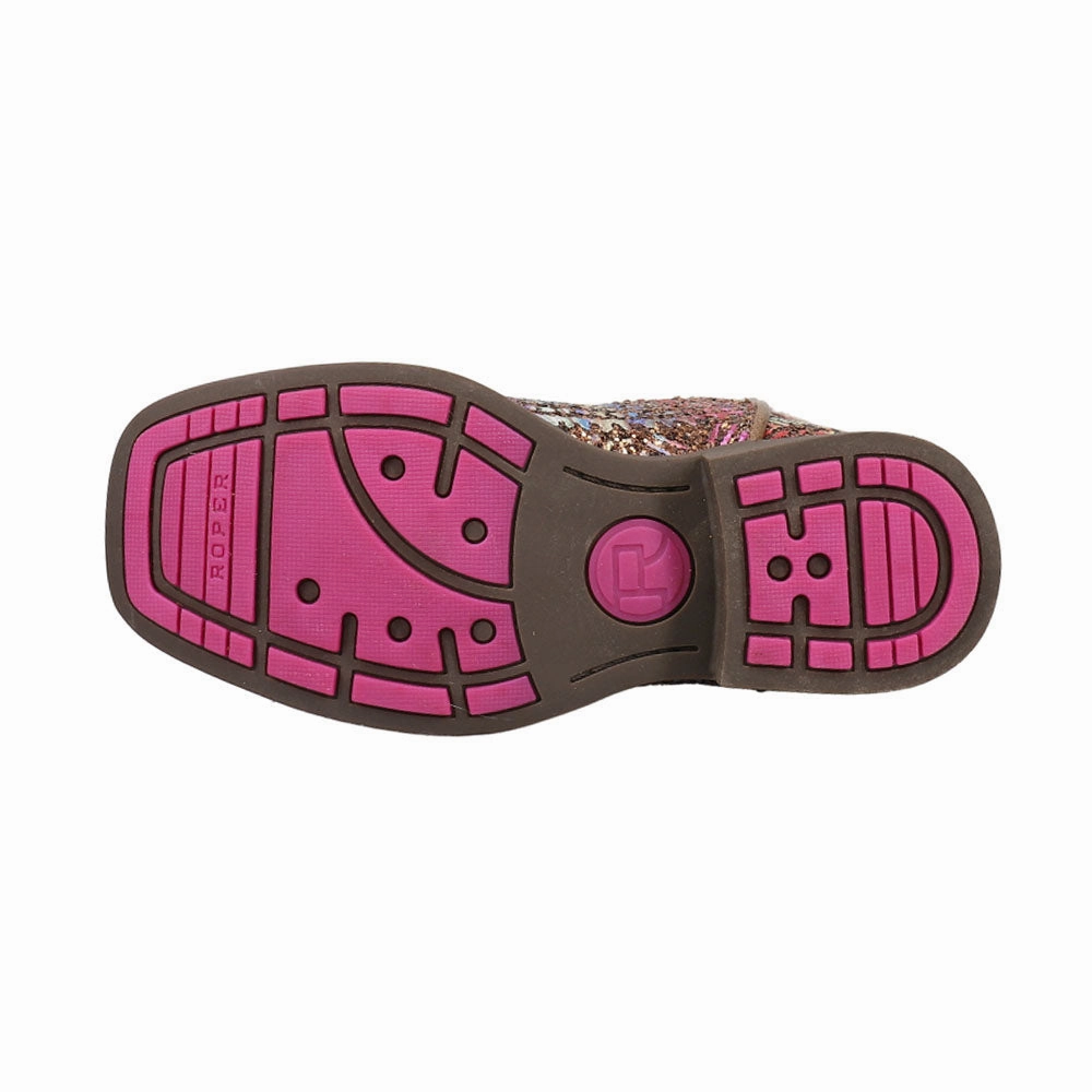 Aztec Glitter Square Toe Cowboy Boots (Little Kid) Leather Western Boots