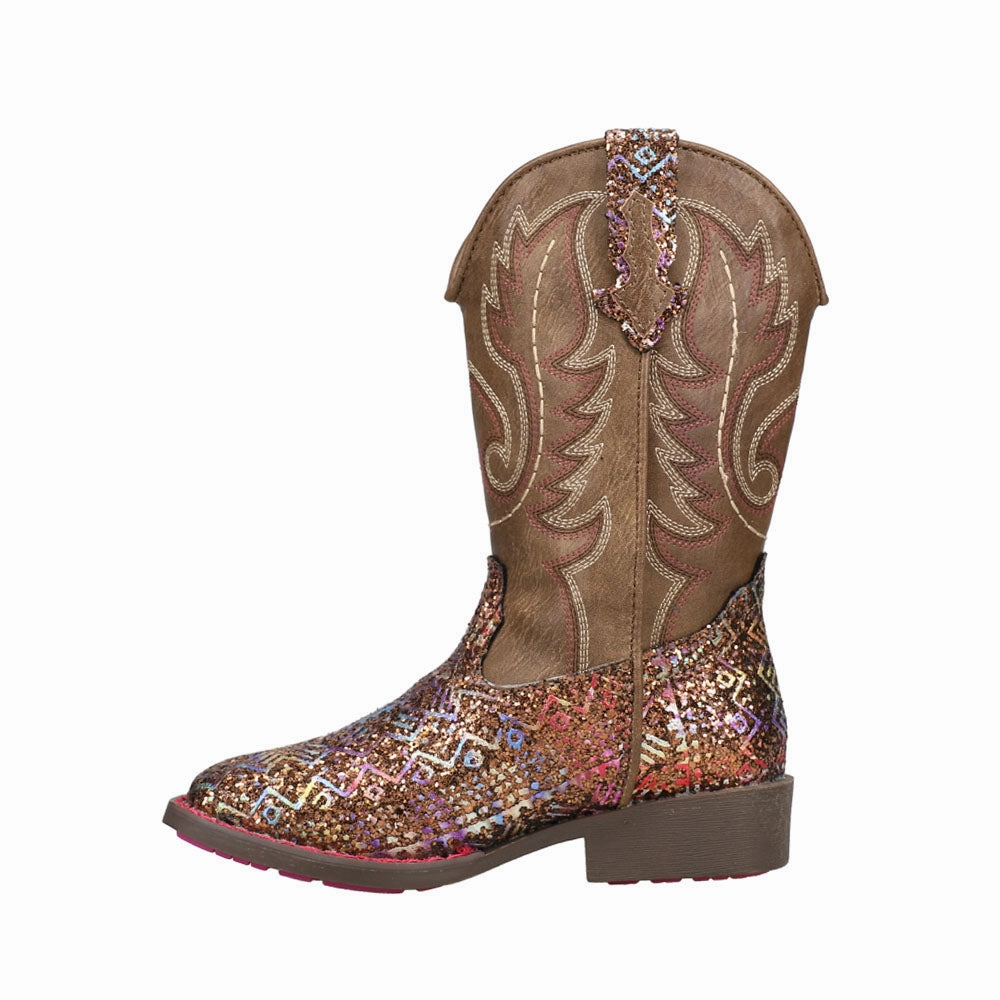 Aztec Glitter Square Toe Cowboy Boots (Little Kid) Dm Work Boots