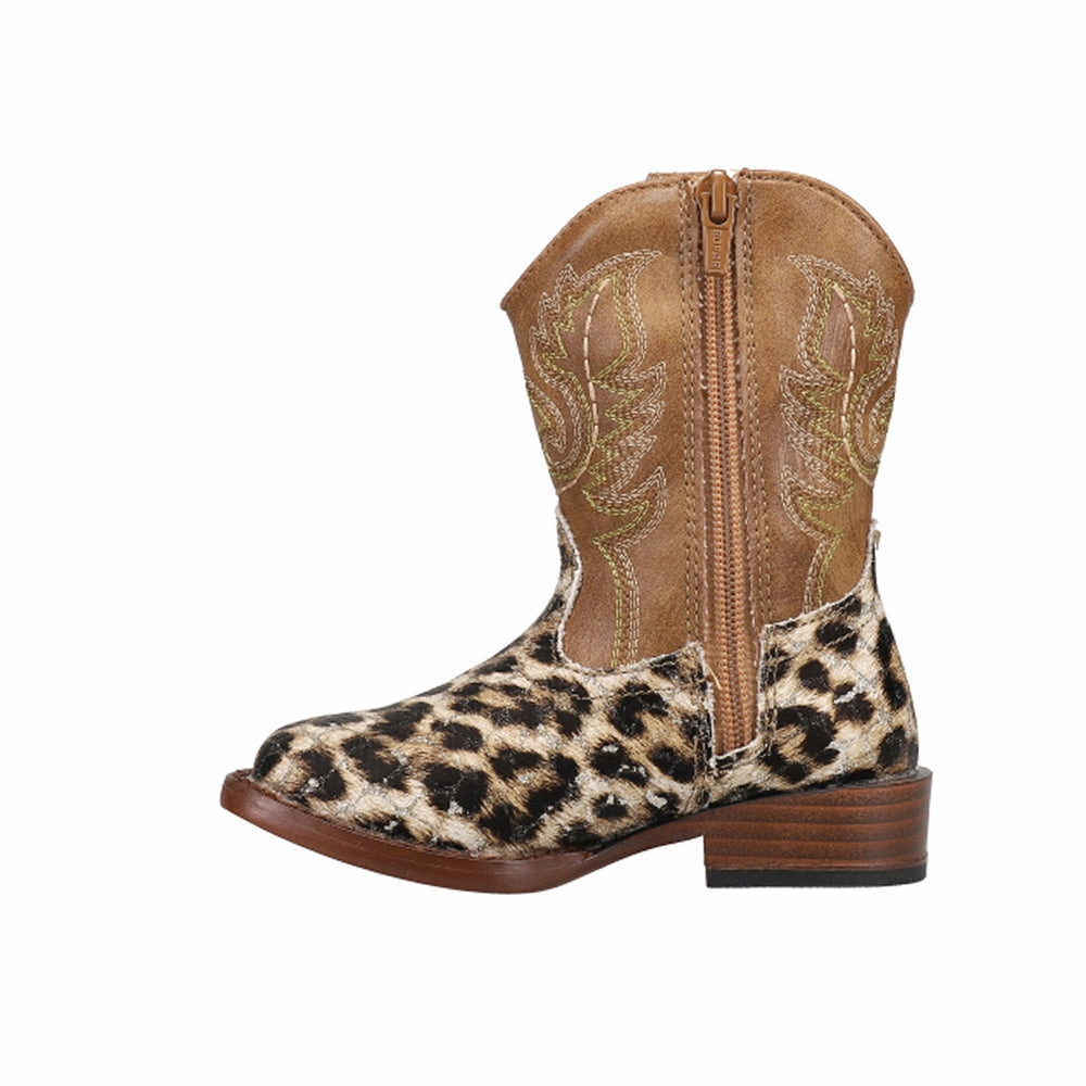 Glitter Leopard Square Toe Cowboy Boots (Little Kid-Big Kid) Cream Knee Boots