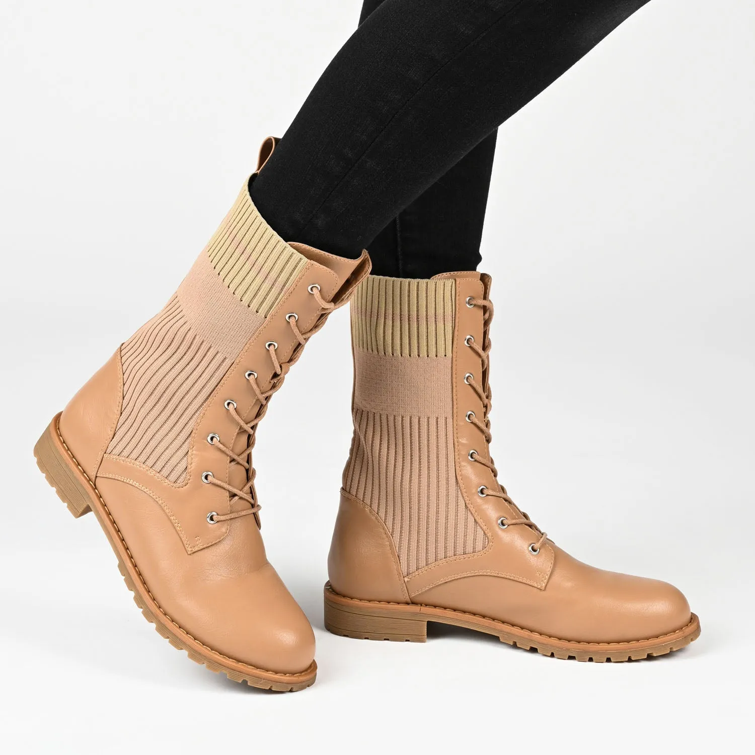 MELEI LACE UP BOOTS IN VEGAN LEATHER Floppy Combat Boots