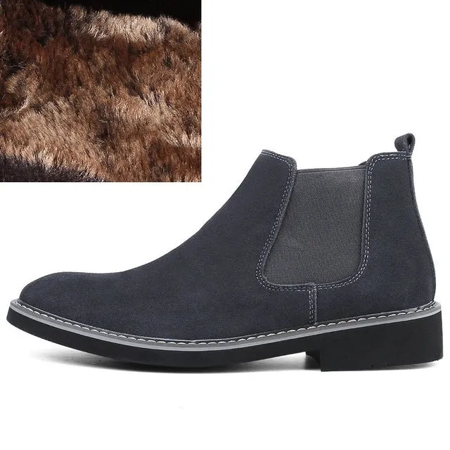 Men Chelsea Boots Slip On Suede High Top Classic Mens Shoes Genuine Leather Chukka Ankle Boots Fashion Cowboy Male Boots 2018 Sienna High Chelsea Boots