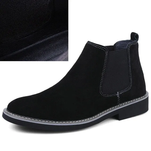 Men Chelsea Boots Slip On Suede High Top Classic Mens Shoes Genuine Leather Chukka Ankle Boots Fashion Cowboy Male Boots 2018 Chelsea Safety Boots