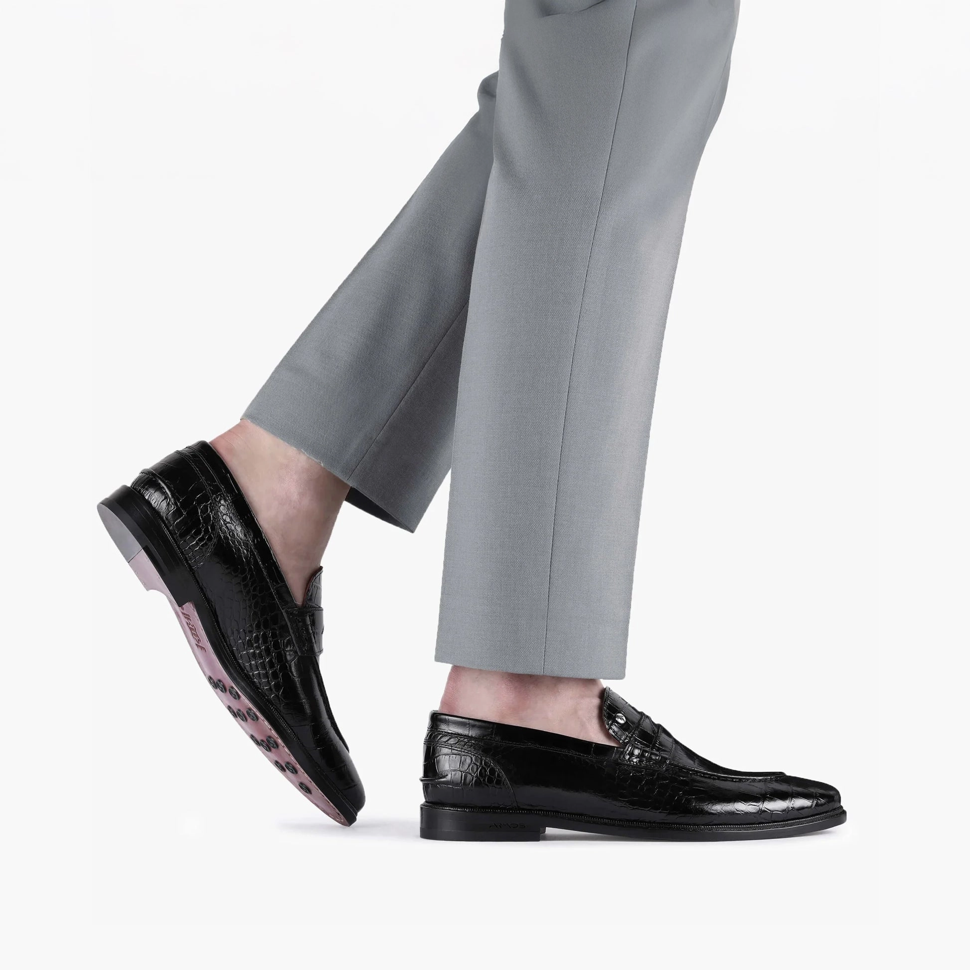 Flag Ltd Loafers Men's Black Croc-print Penny Loafer