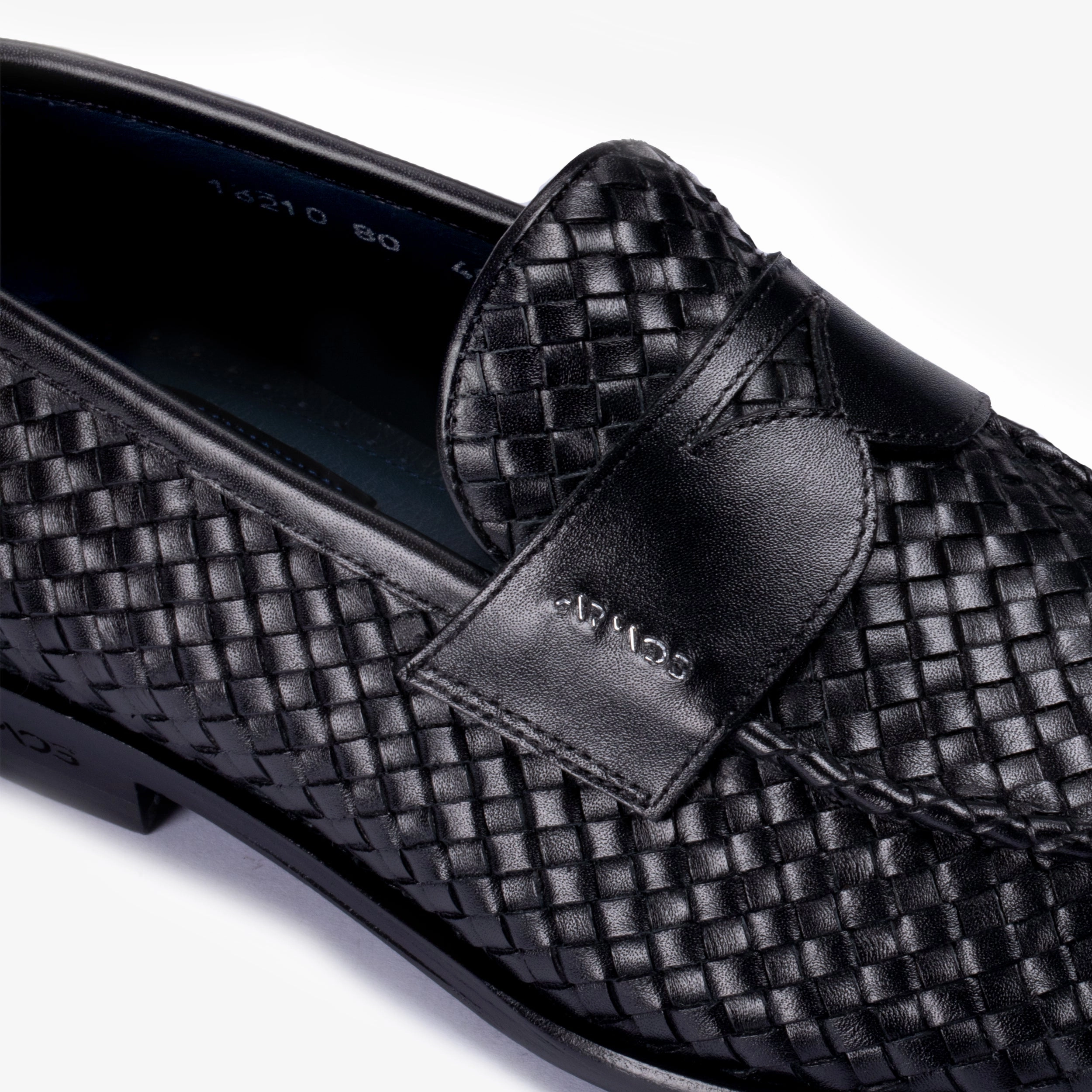 Loafers Grill Men's Black Woven Leather Penny Loafer