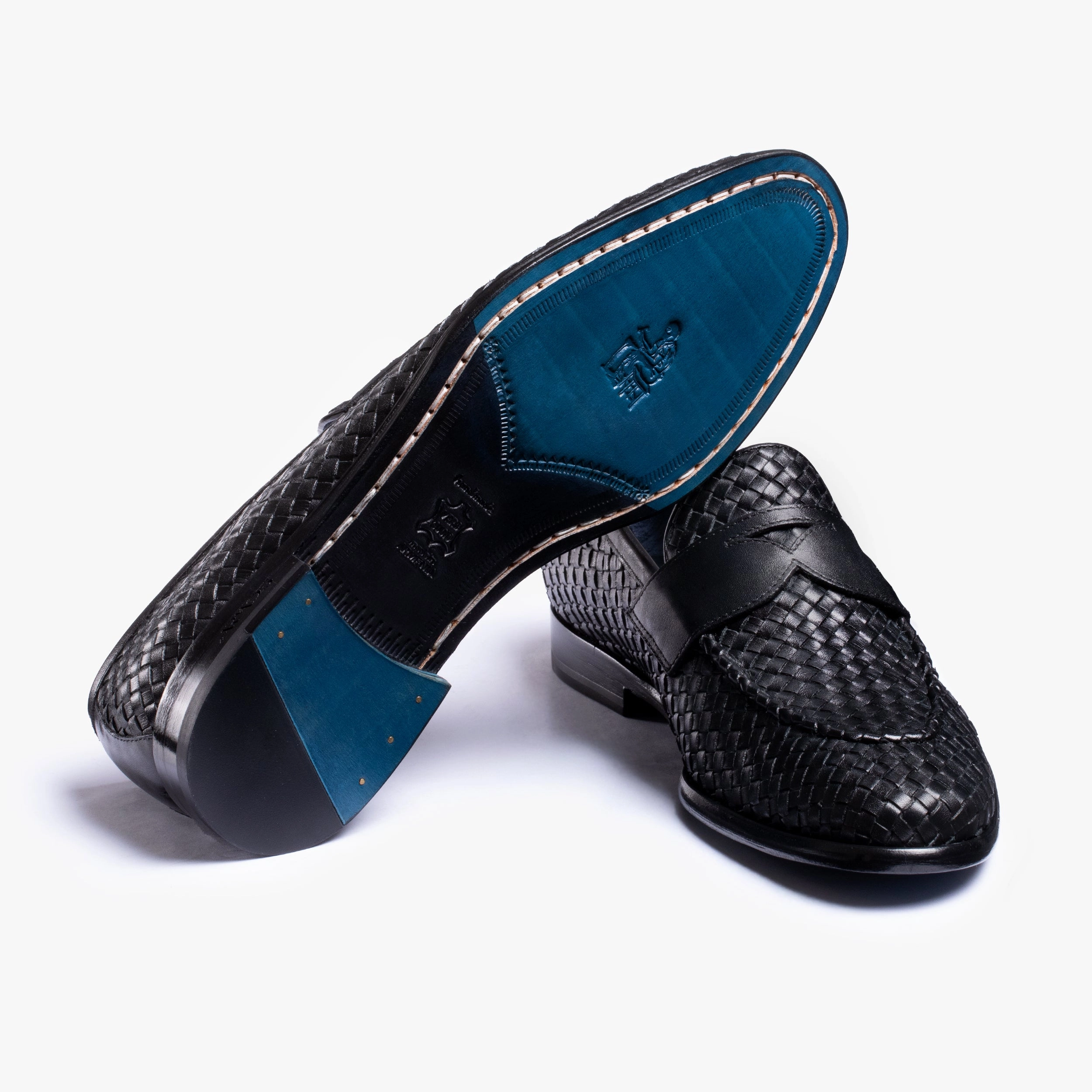 Suede Loafers Sale Men's Black Woven Leather Penny Loafer