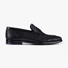 Men's Black Woven Leather Penny Loafer Ae Loafers