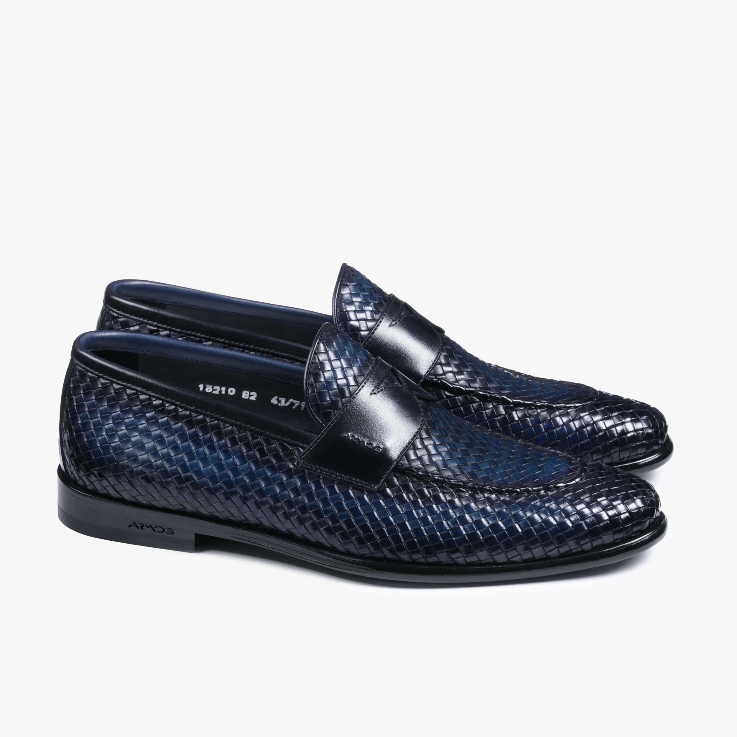 Men's Blue Woven Leather Penny Loafer Belgian Shoes Henri Loafers