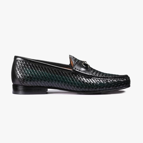 Loafers With Crystals Men's Brown & Green Woven Moccasin