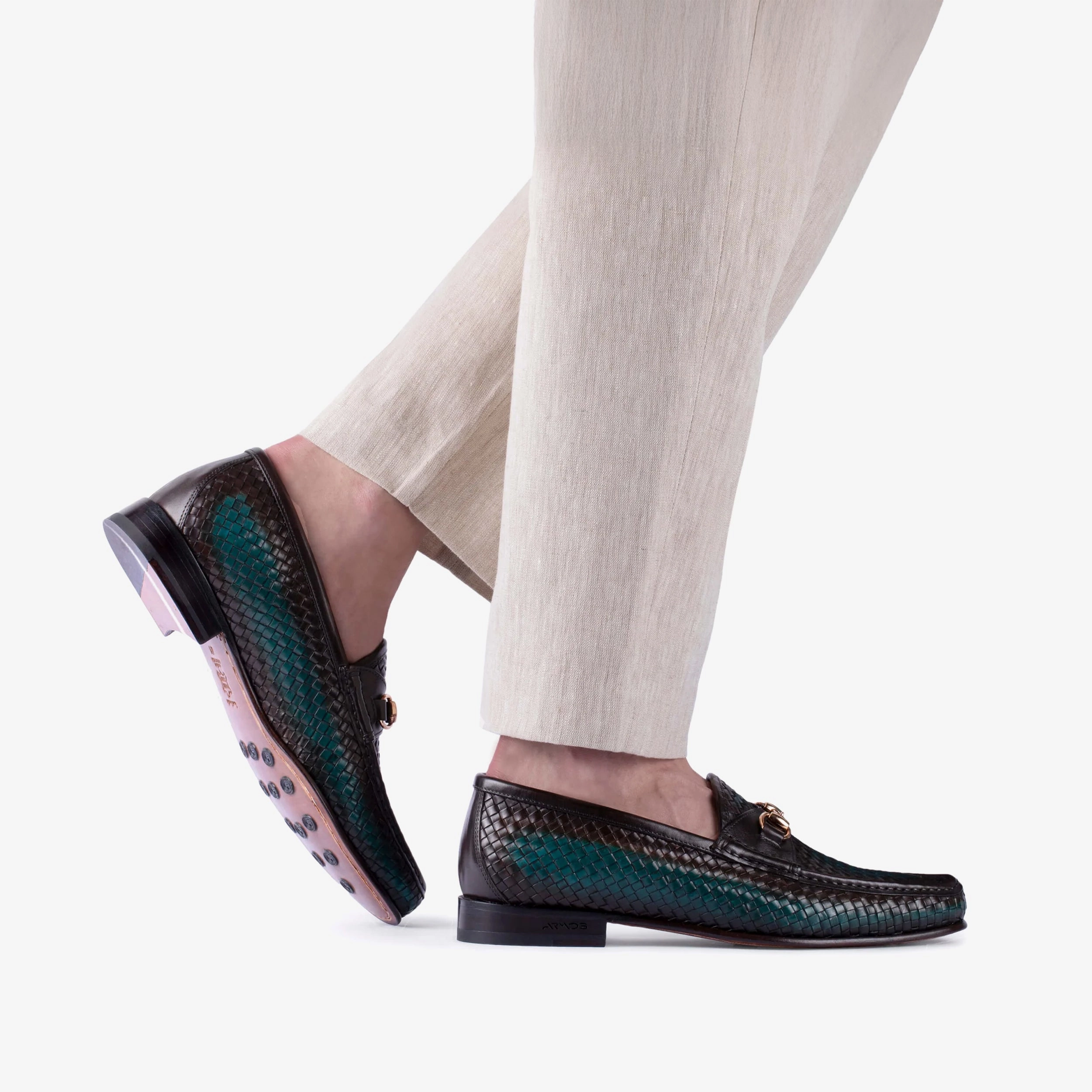 Loafers Looks Men's Brown & Green Woven Moccasin