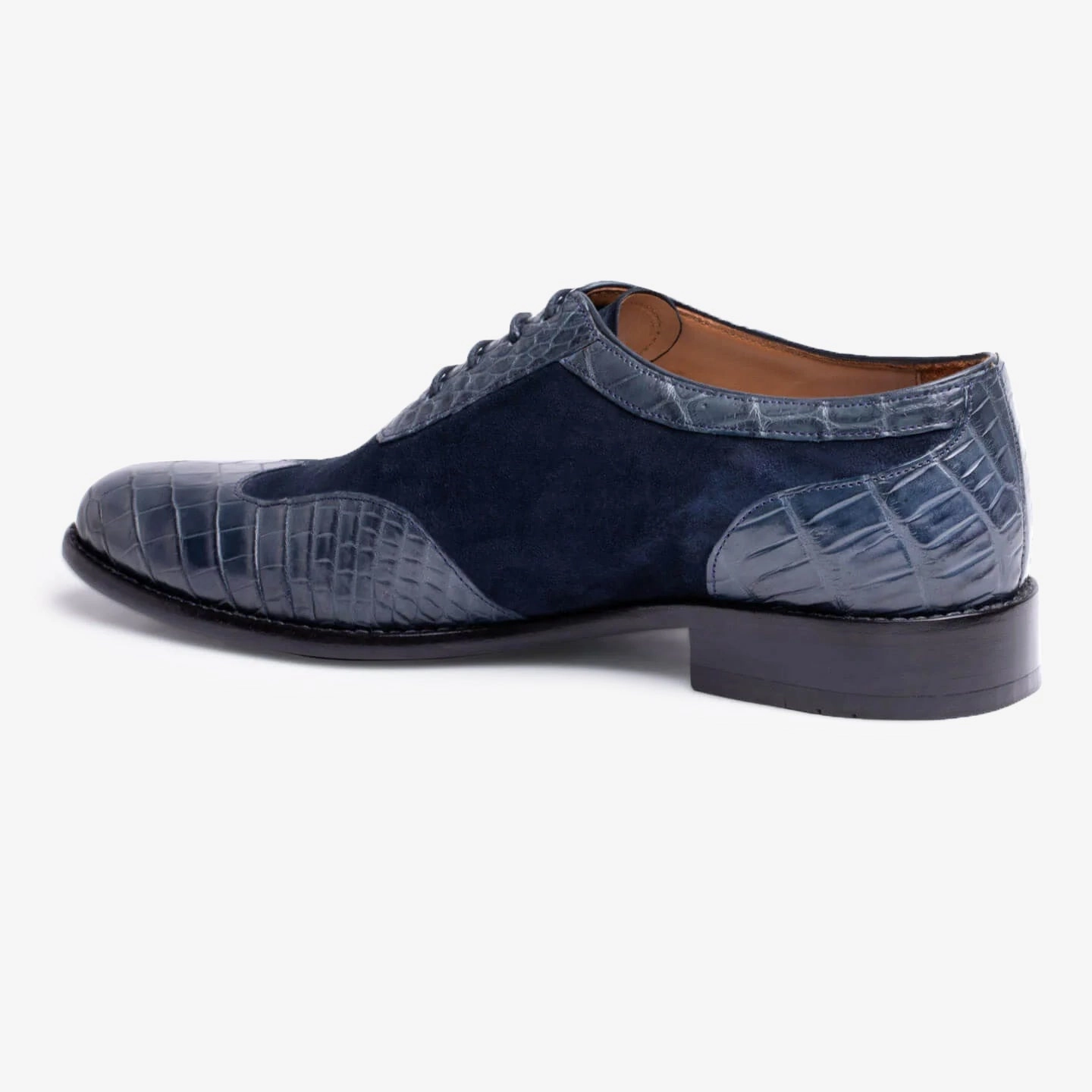 Formal Shoes Men's Dark Blue Crocodile & Suede Oxford