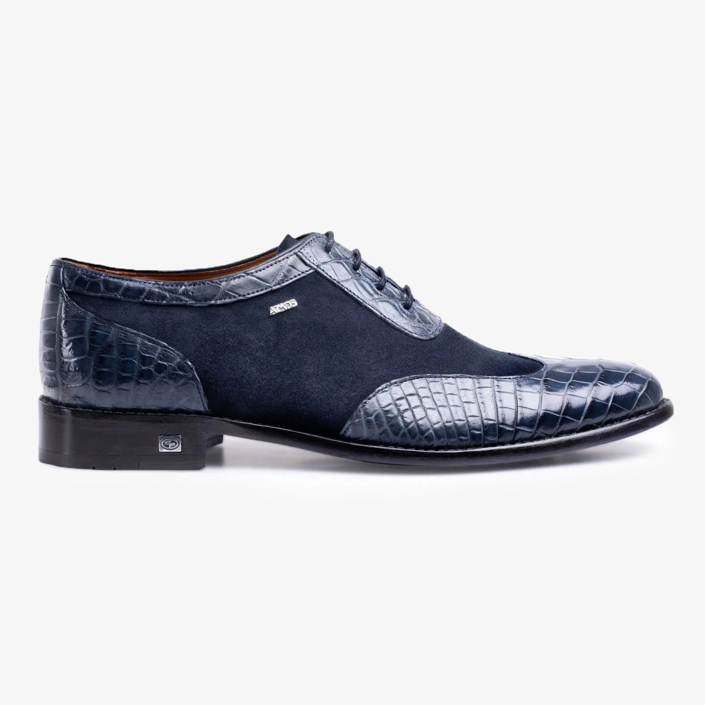Men's Dark Blue Crocodile & Suede Oxford Tan And White Oxfords