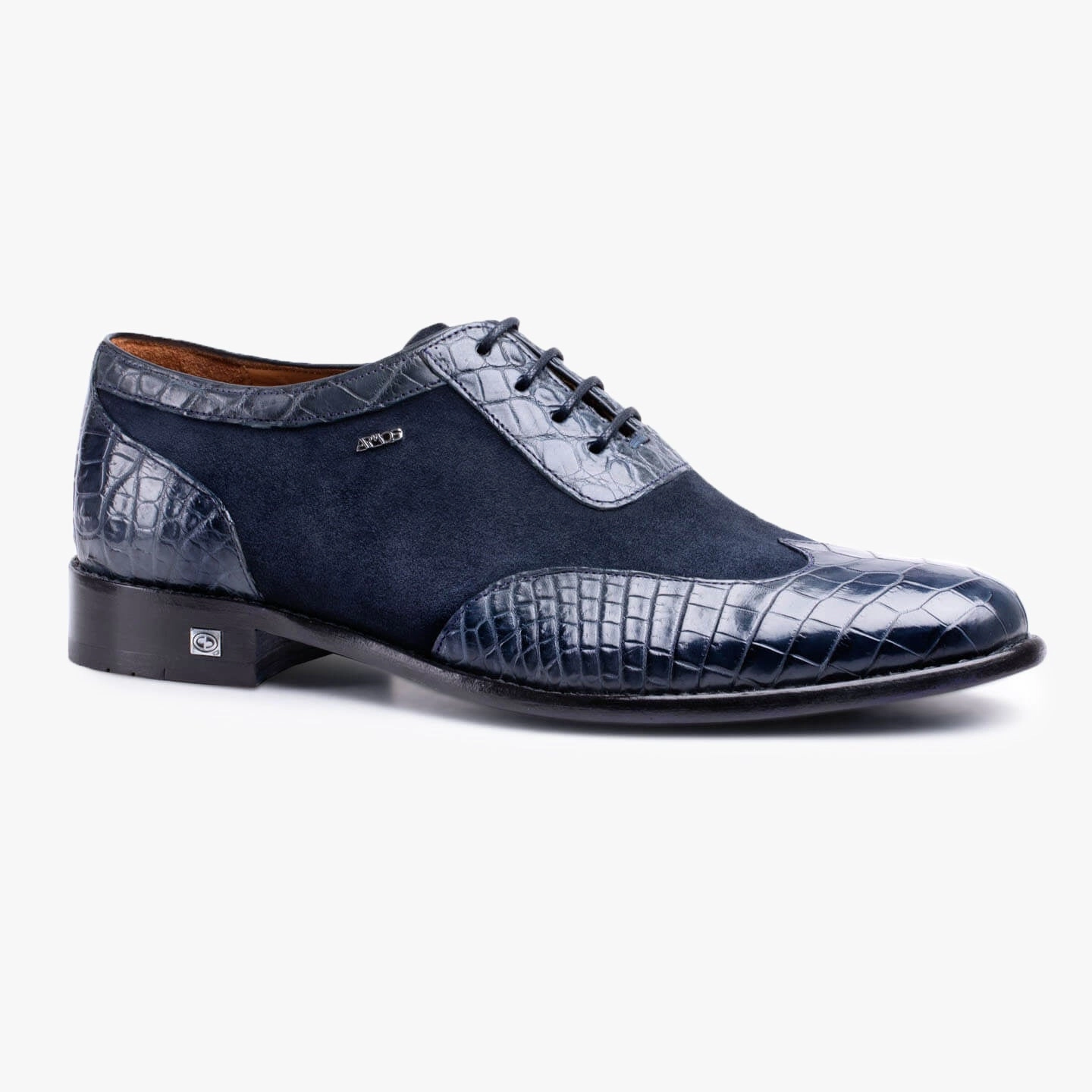 Men's Dark Blue Crocodile & Suede Oxford Brown Suede Oxfords