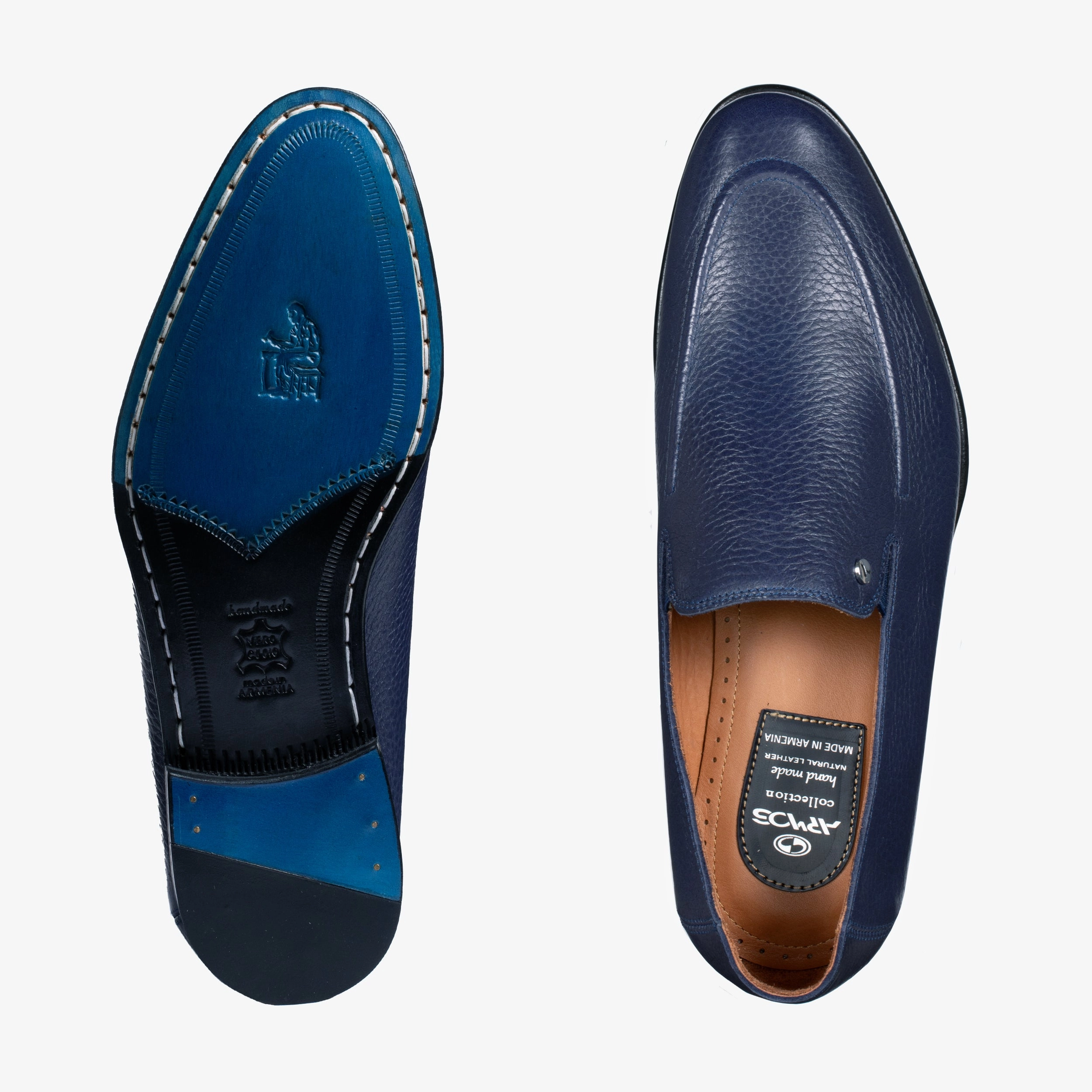 Almond Toe Loafers Men's Navy Blue Leather Loafer