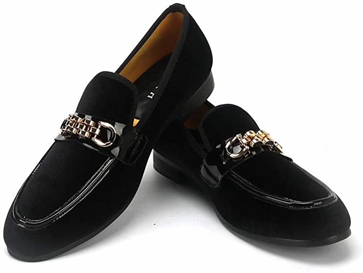 Shoes Summer Men's Velvet Loafers,Mens Dress Shoes with Gold Chain, Slip On Flats Smoking Slippers Penny Shoes for Men