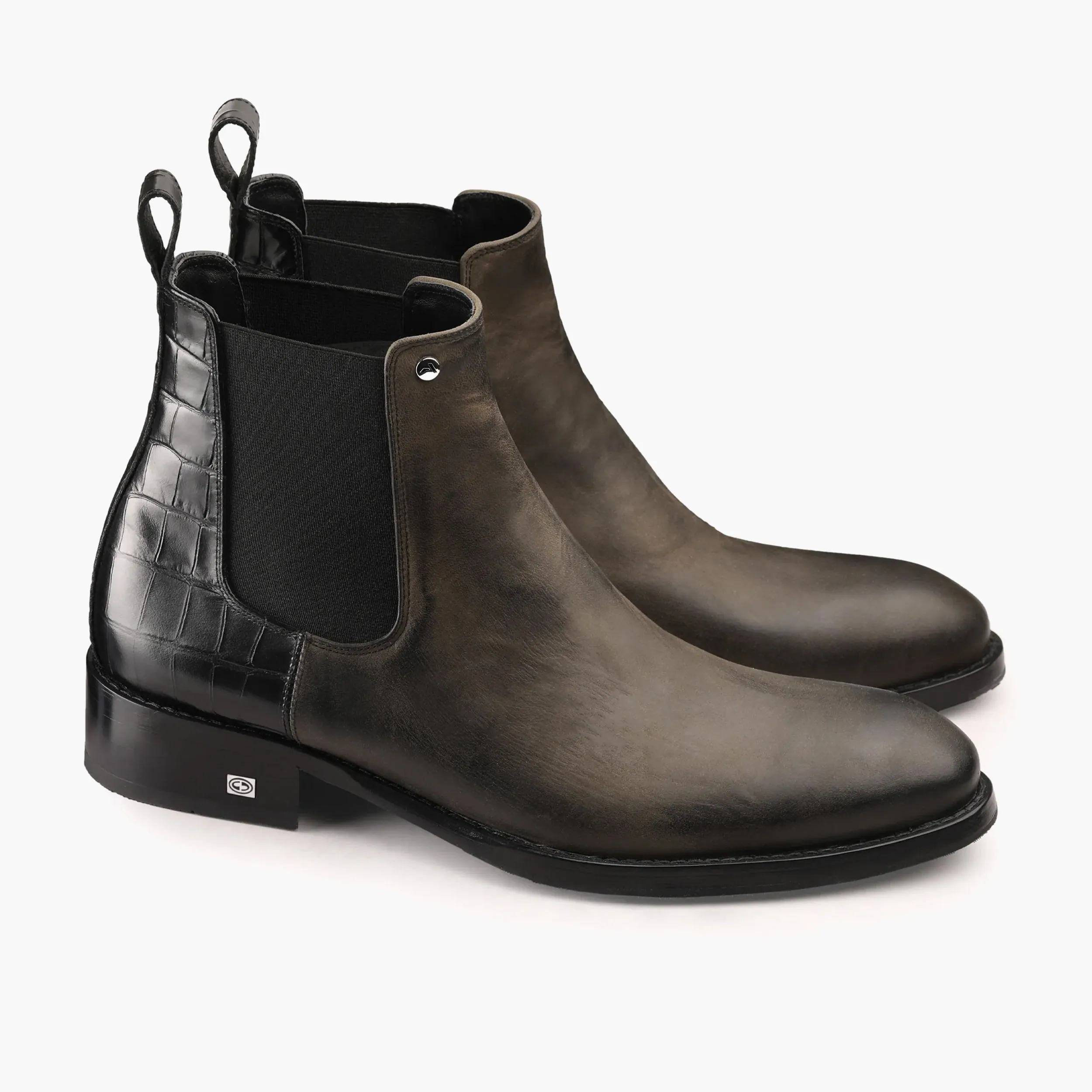 Leather Cowboy Chelsea Boots Men's Black & Green Leather Chelsea Boot