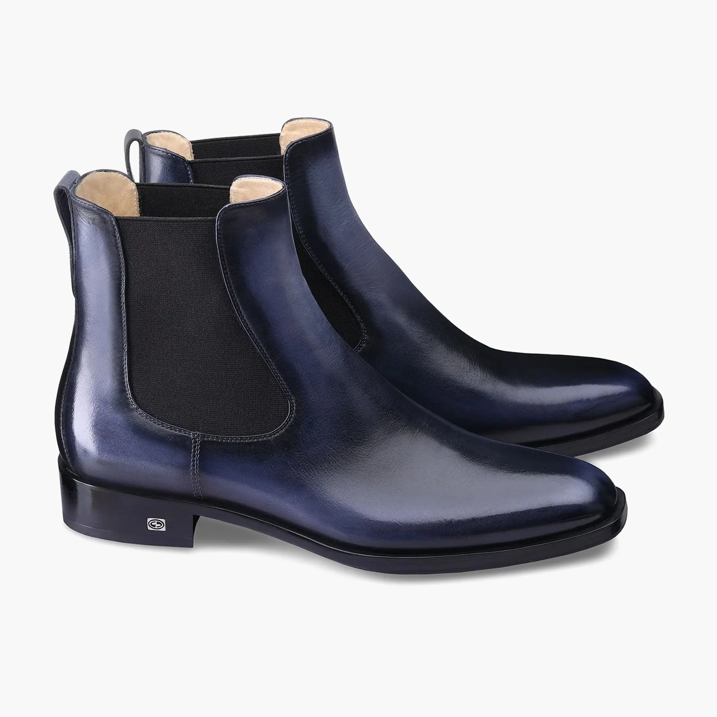 Men's Blue Patina Leather Chelsea Boot 2976 With Zips Leather Chelsea Boots