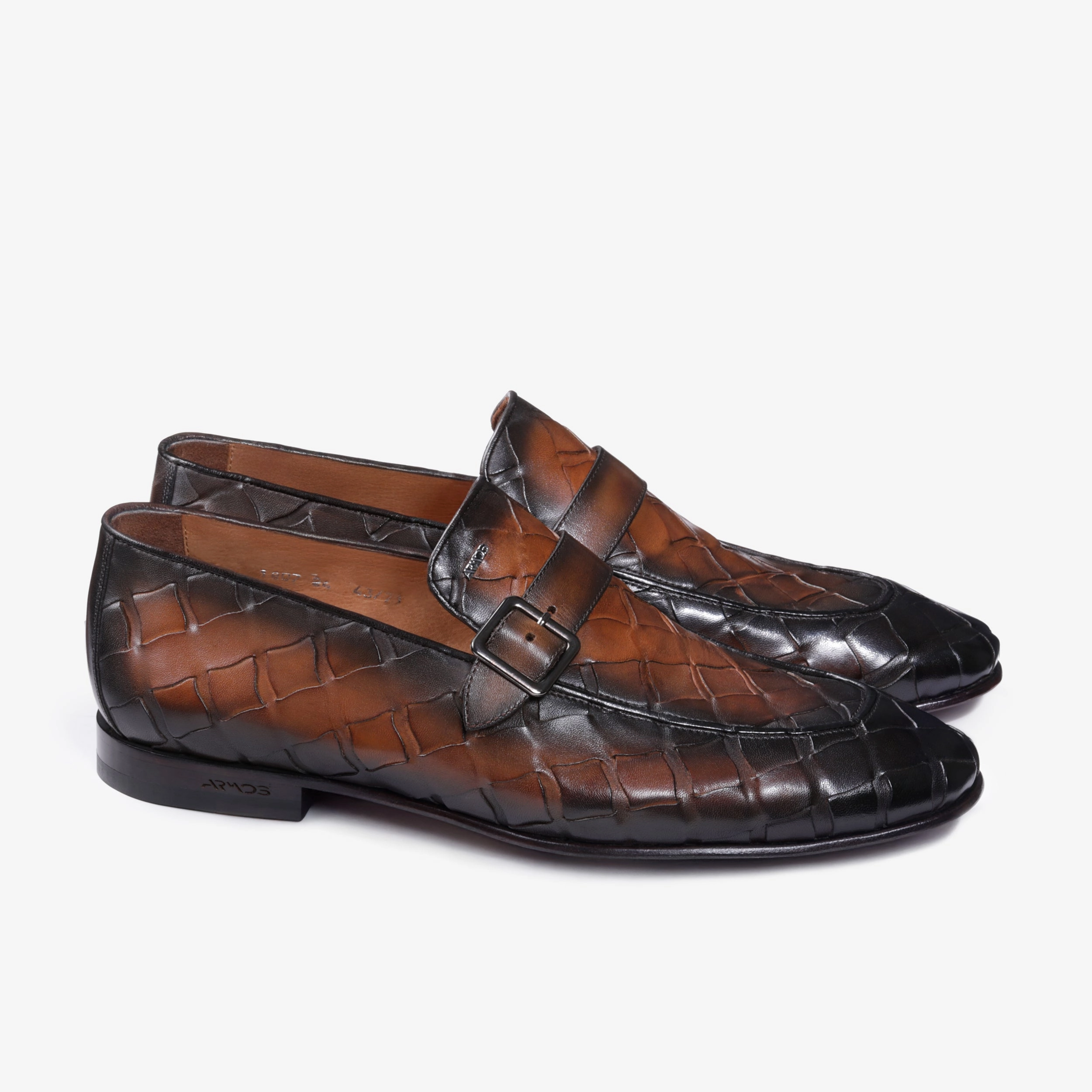 Needlepoint Loafers Mens Brown Woven Single Monk Strap
