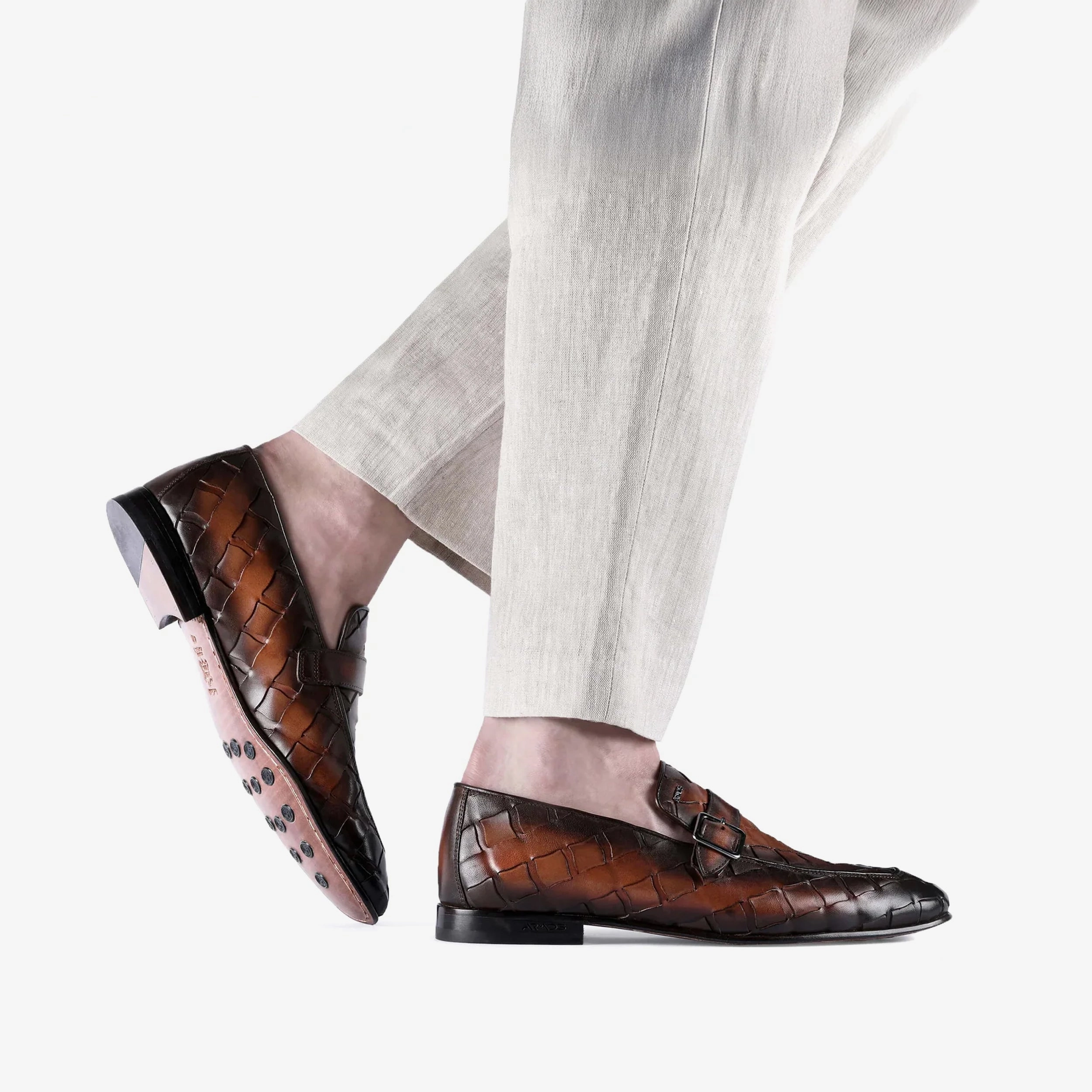 Mens Brown Woven Single Monk Strap Loafers Asos