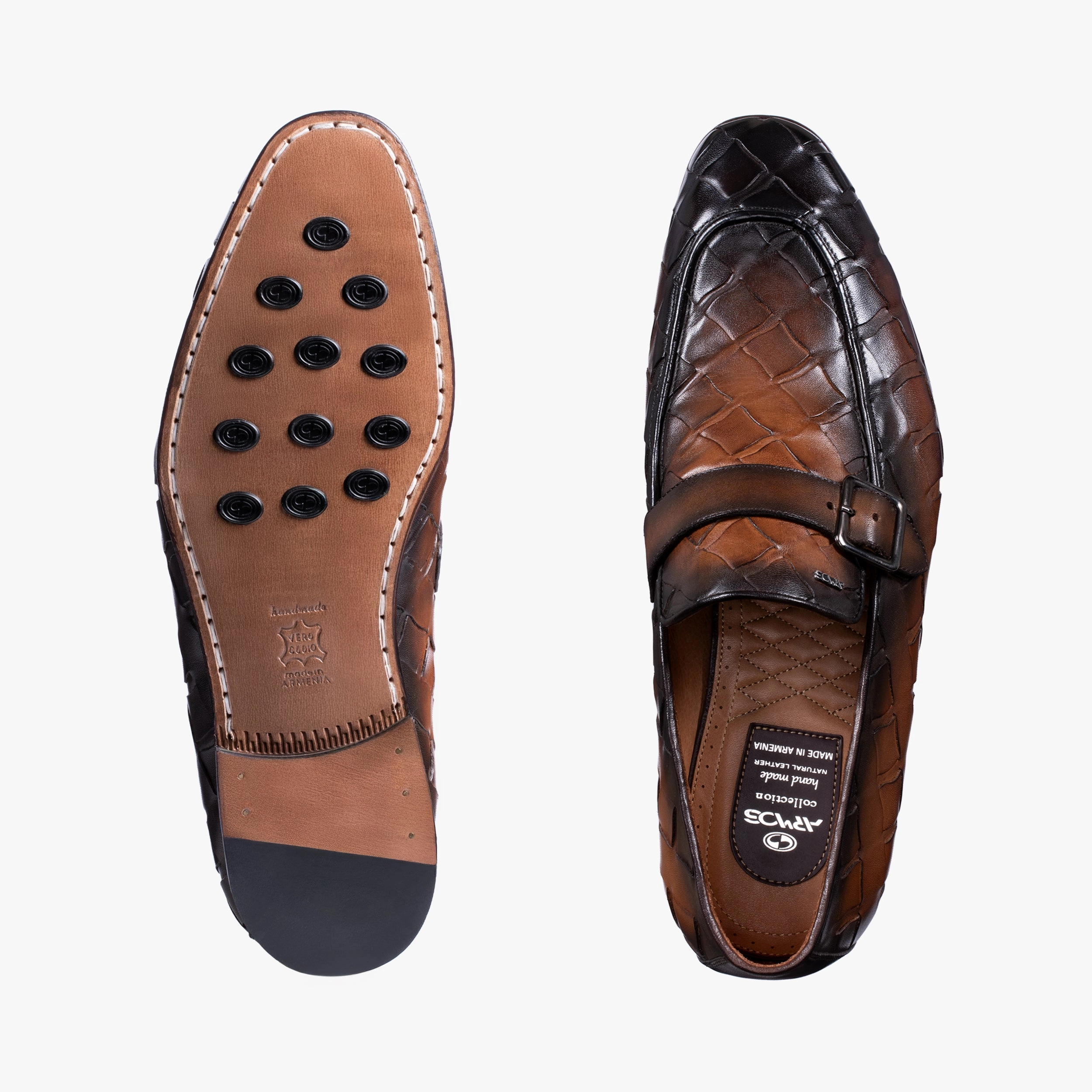Mens Brown Woven Single Monk Strap Parker Loafers