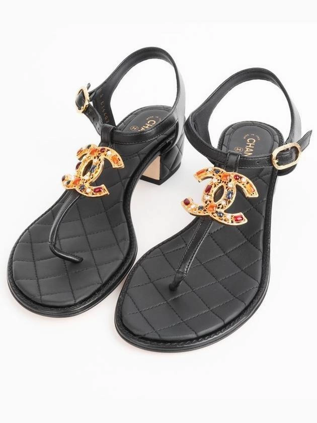 Top Sider Sandals Jewelry CC Logo Quilted Sandals Black Chanel