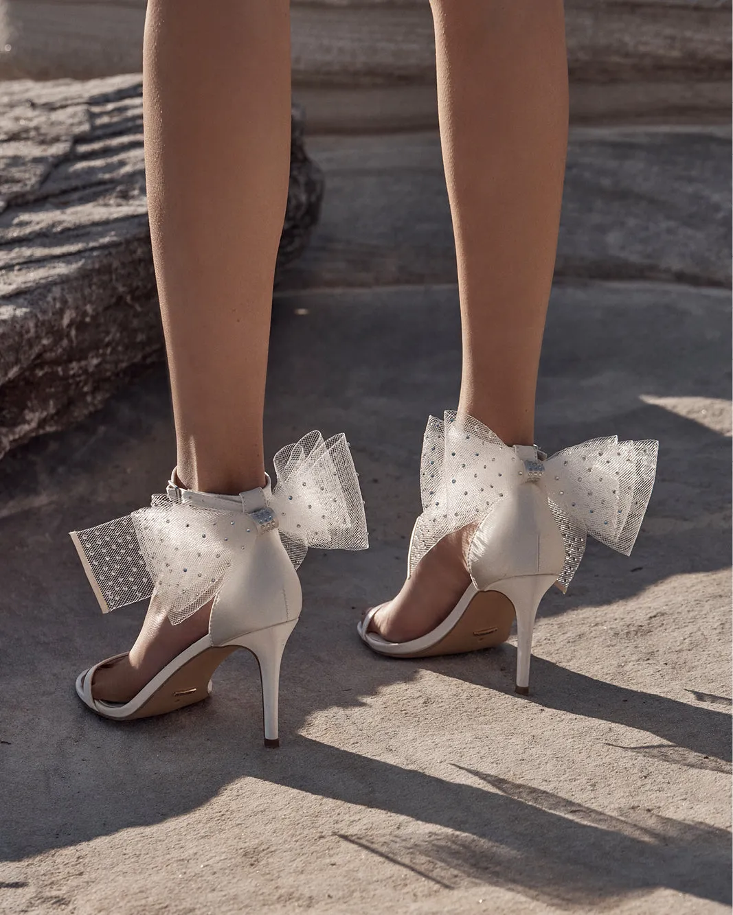 Velvet High Heel Shoes NASHA - WHITE SATIN