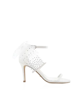 NASHA - WHITE SATIN Thigh High Strappy Heels