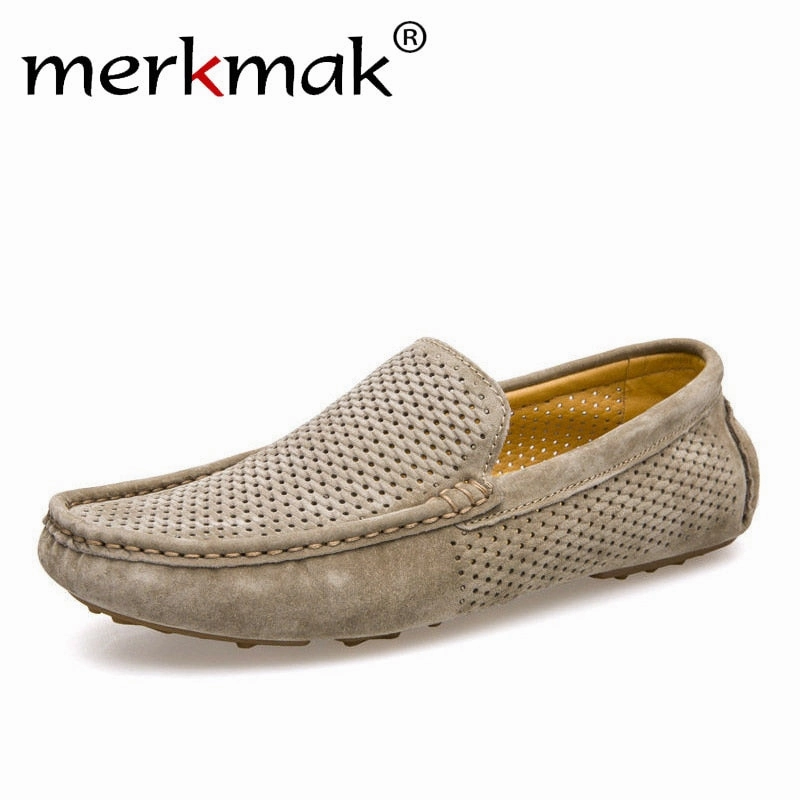 New Men Loafers Casual Summer Shoes Fashion Genuine Leather Slip On Driving Shoes Soft Moccasins Holes Comfort Light Mens Flats Dream Pairs Loafers