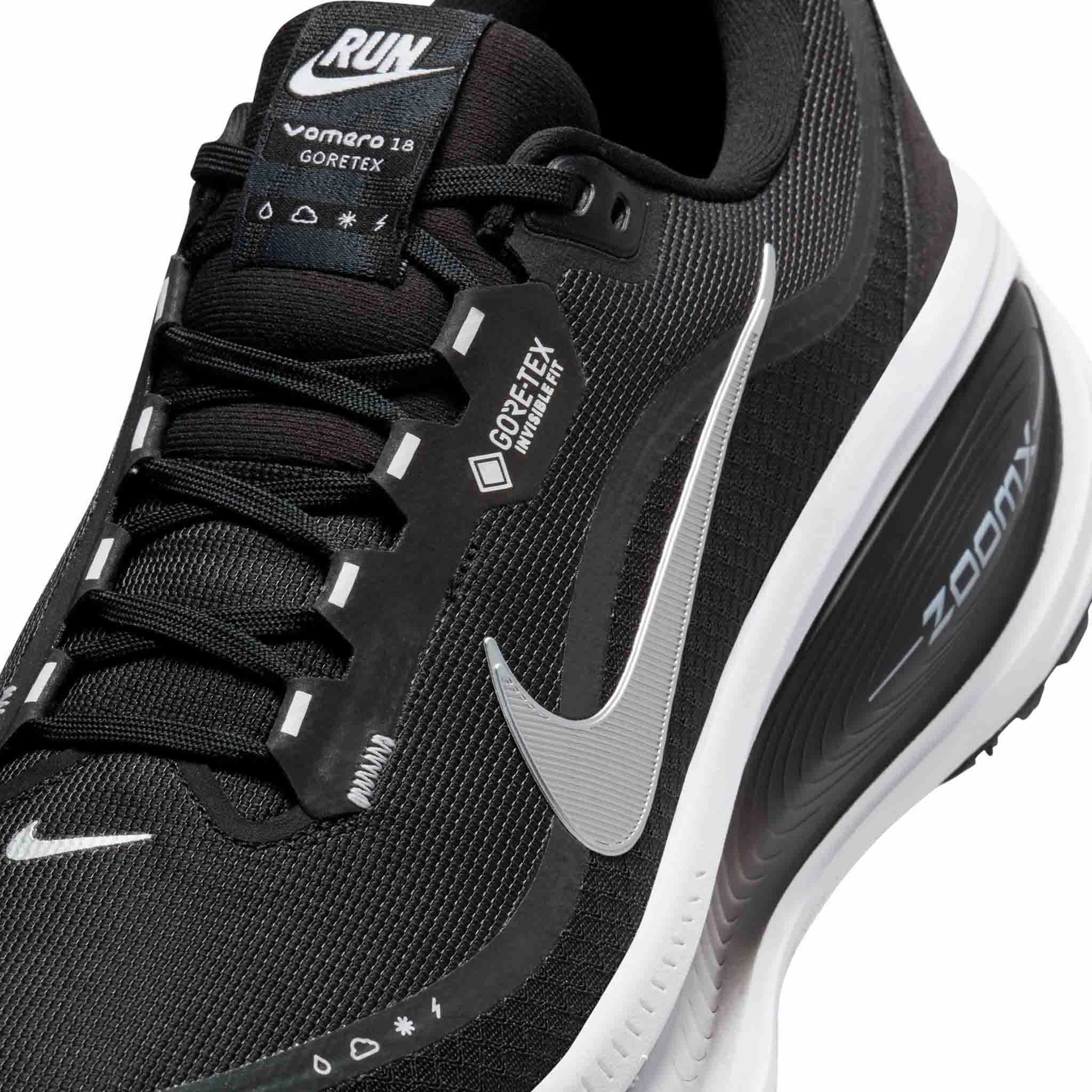 Nike | Men's Vomero 18 GORE-TEX Road Running Shoes - Black/Metallic Silver-Anthracite-White Retro Style Nike Shoes