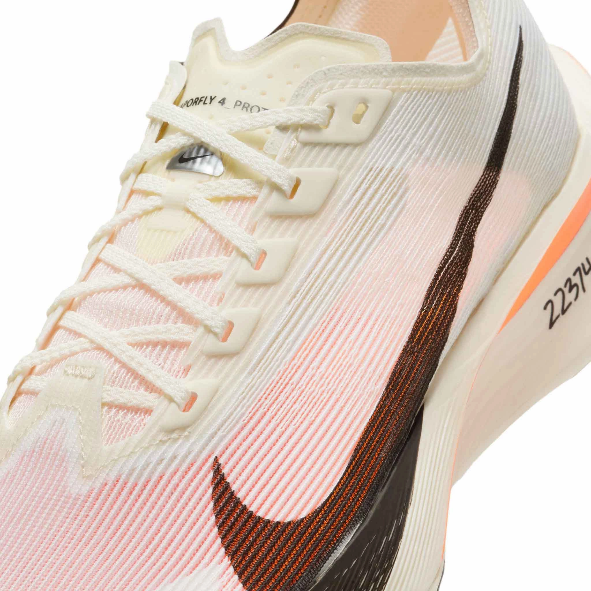 Nike | Women's Vaporfly 4 Proto Road Racing Shoes - Sail/Black-Total Orange-White Nike Running Shoes Zoomx