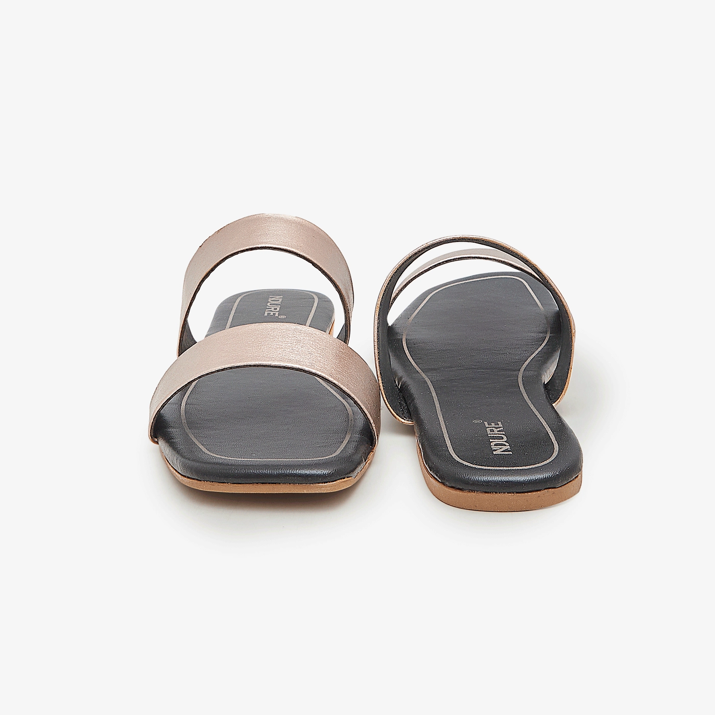 Strappy Square Toe Slides Flat Slippers