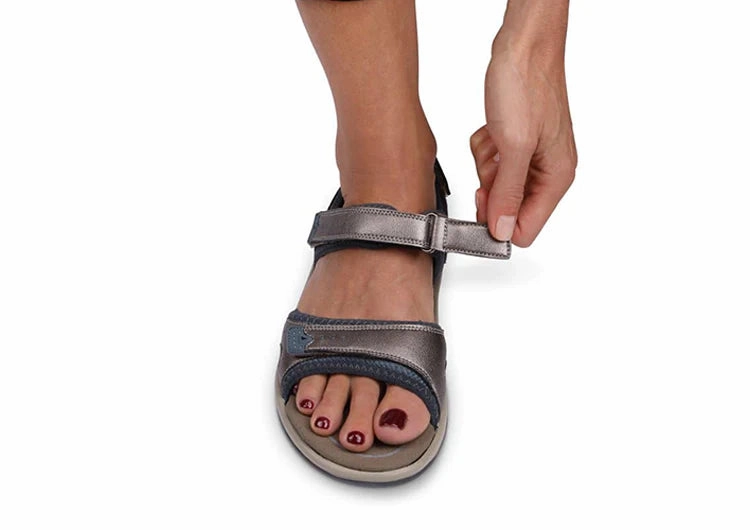 Slide On Sandals Leather Orthofeet Women Malibu Two Way Strap - Brown