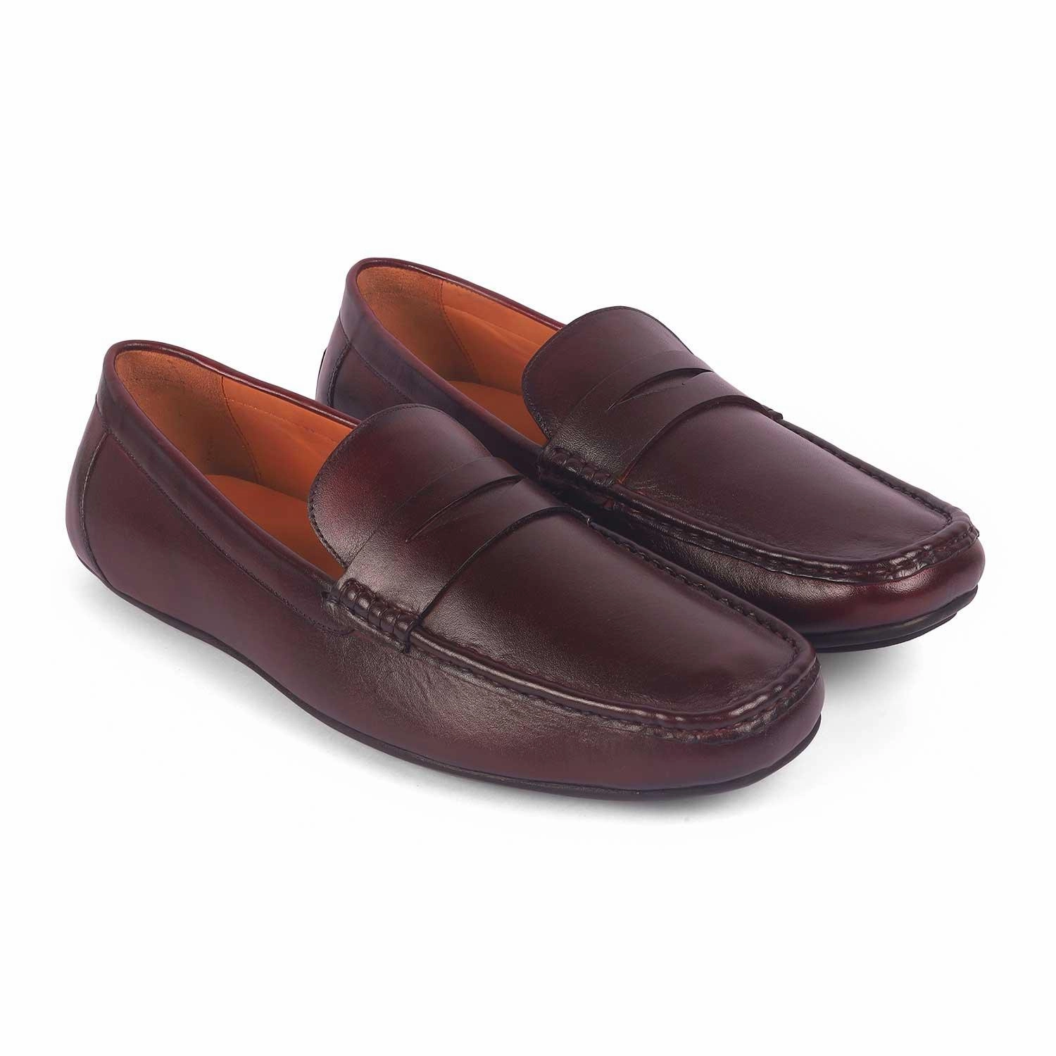 Tresmode Monto Wine Men's Leather Penny Driving Loafers Piana Loafers