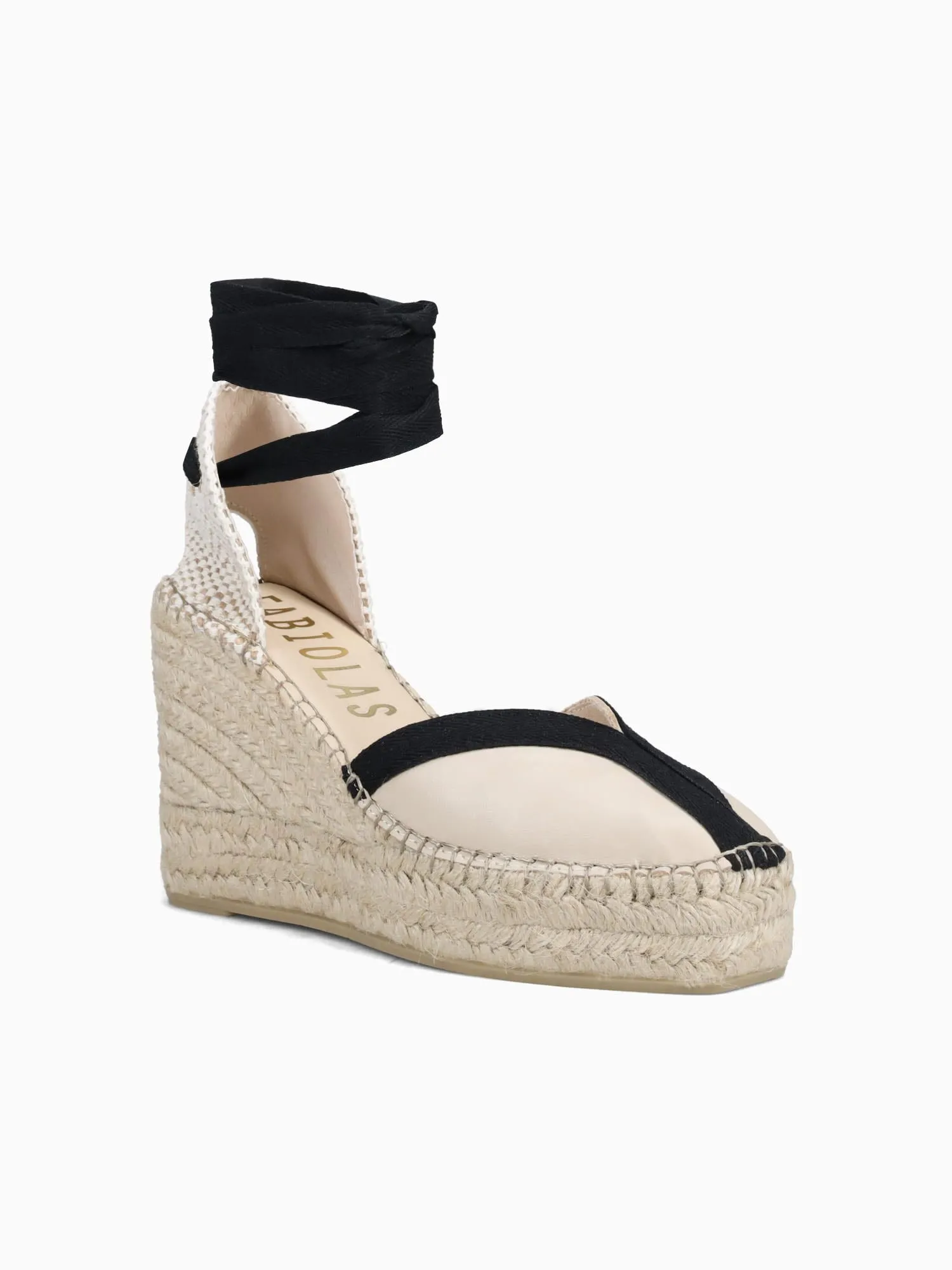 Logo Espadrille Saint Laurent 270940 Crema Negro ruan piel