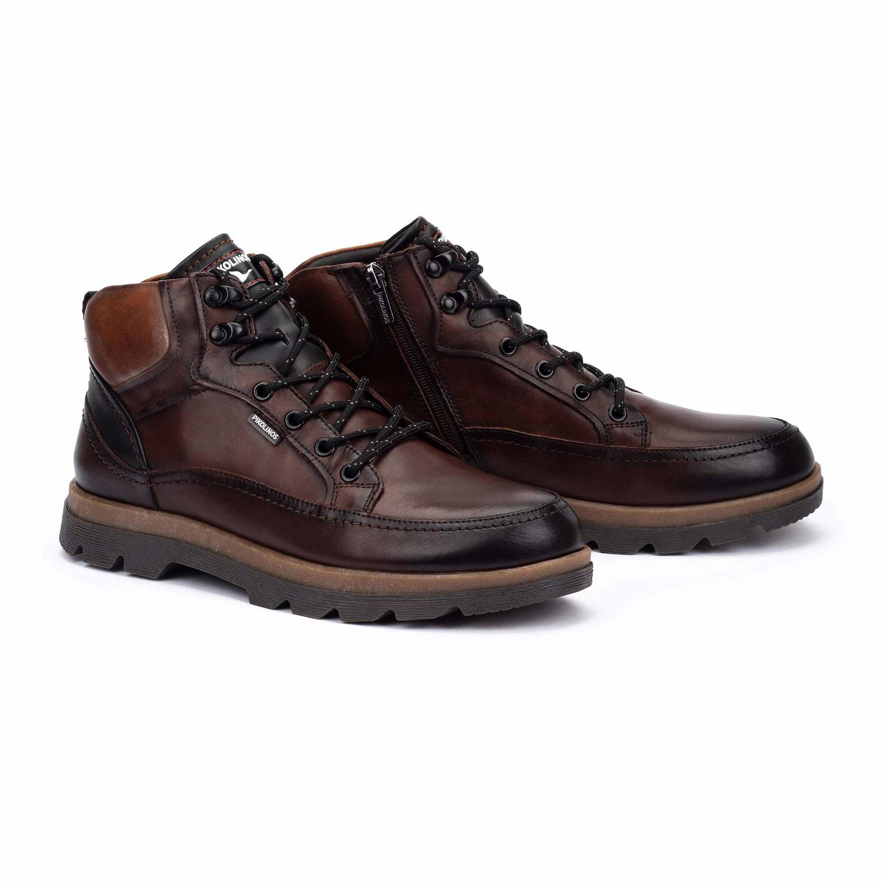 Adjustable Ankle Boots Pikolinos Men's Vigo Side Zip Lace Boot in Olmo Brown