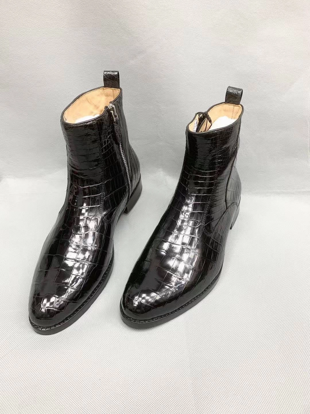 Pull On Sock Ankle Boots Crocodile Shoes Men Black Ankle Crocodile  Leather Boot, Men Side Zipper Boot, Men Crocodile Leather Boots