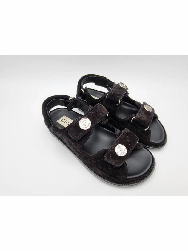 Suede Velcro Sandals Black Chanel Women's Sandals