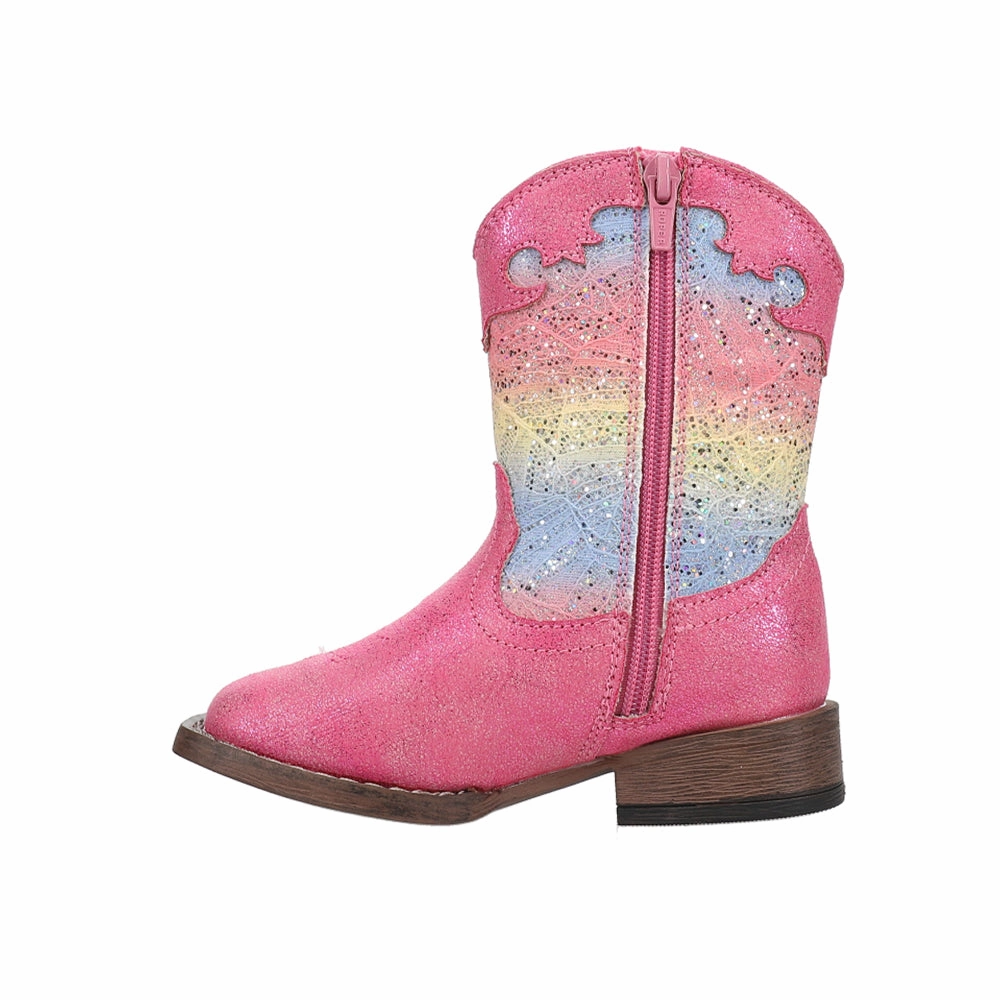 Glitter Lace Square Toe Cowboy Boots (Toddler-Little Kid) Knee High Dress Boots