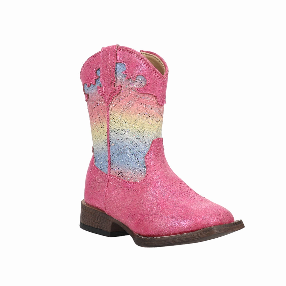 Glitter Lace Square Toe Cowboy Boots (Toddler-Little Kid) Extreme Cold Vapor Barrier Boots