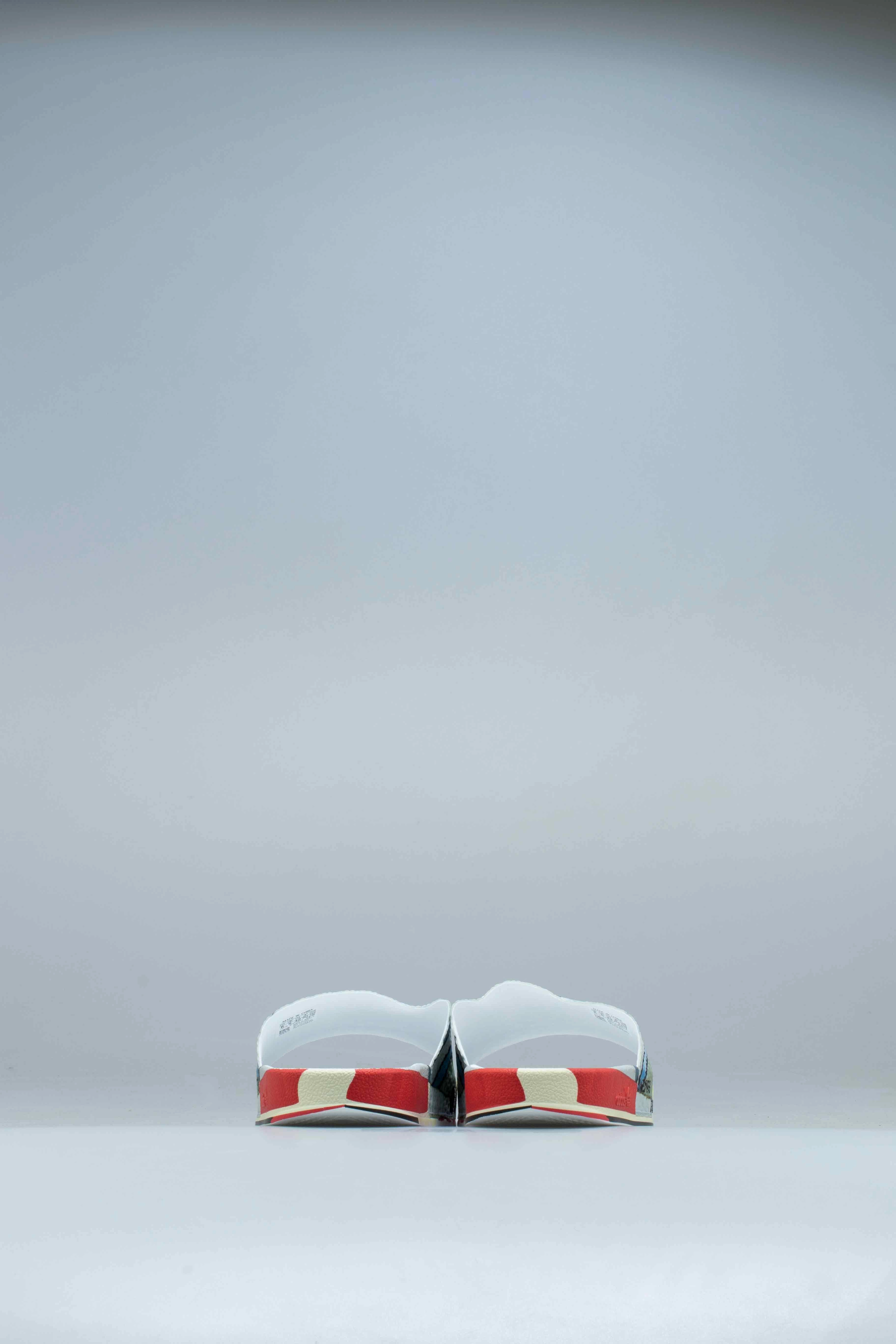 Logo Leather Slide Sandals Rs Micro Adlette Slides Mens Slides - Silver Metallic/Bright Red