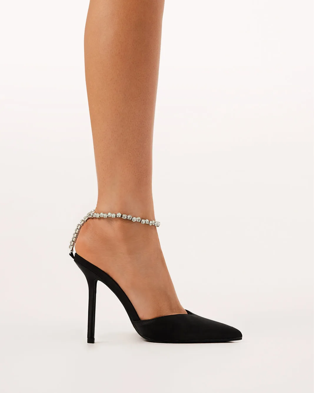 QUINLEE - BLACK SATIN Miniskirt High Heels