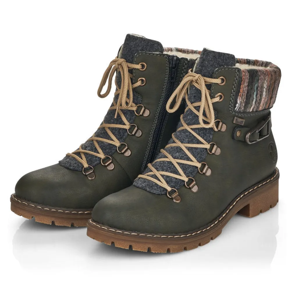 Warm Winter Combat Boots Rieker Sabrina 31 Combat Boot Green (Women's)